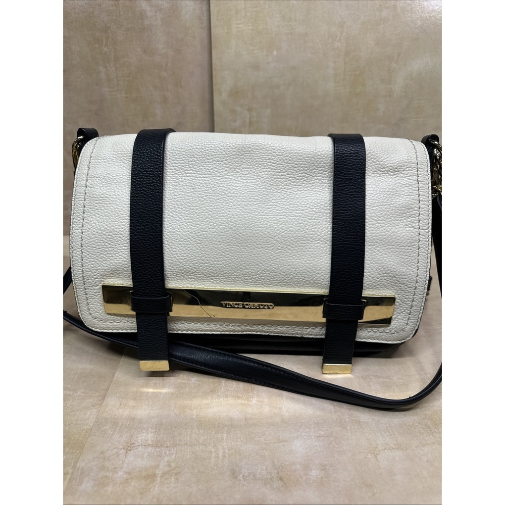 Vince Camino  handbag Black And Ivory leather With Detachable‎ Strap And Gold